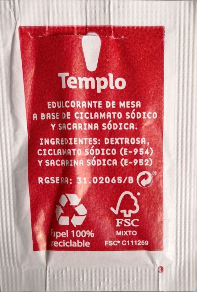 Sobres de edulcorantes de España de la marca de café TEMPLO. Sobres de edulcorantes de España de la marca de café TEMPLO.