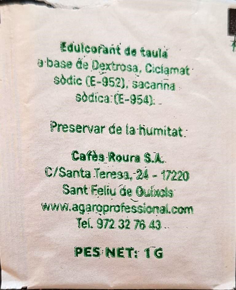 Sobres de edulcorantes de España de la marca de café ROURA. Sobres de edulcorantes de España de la marca de café ROURA.