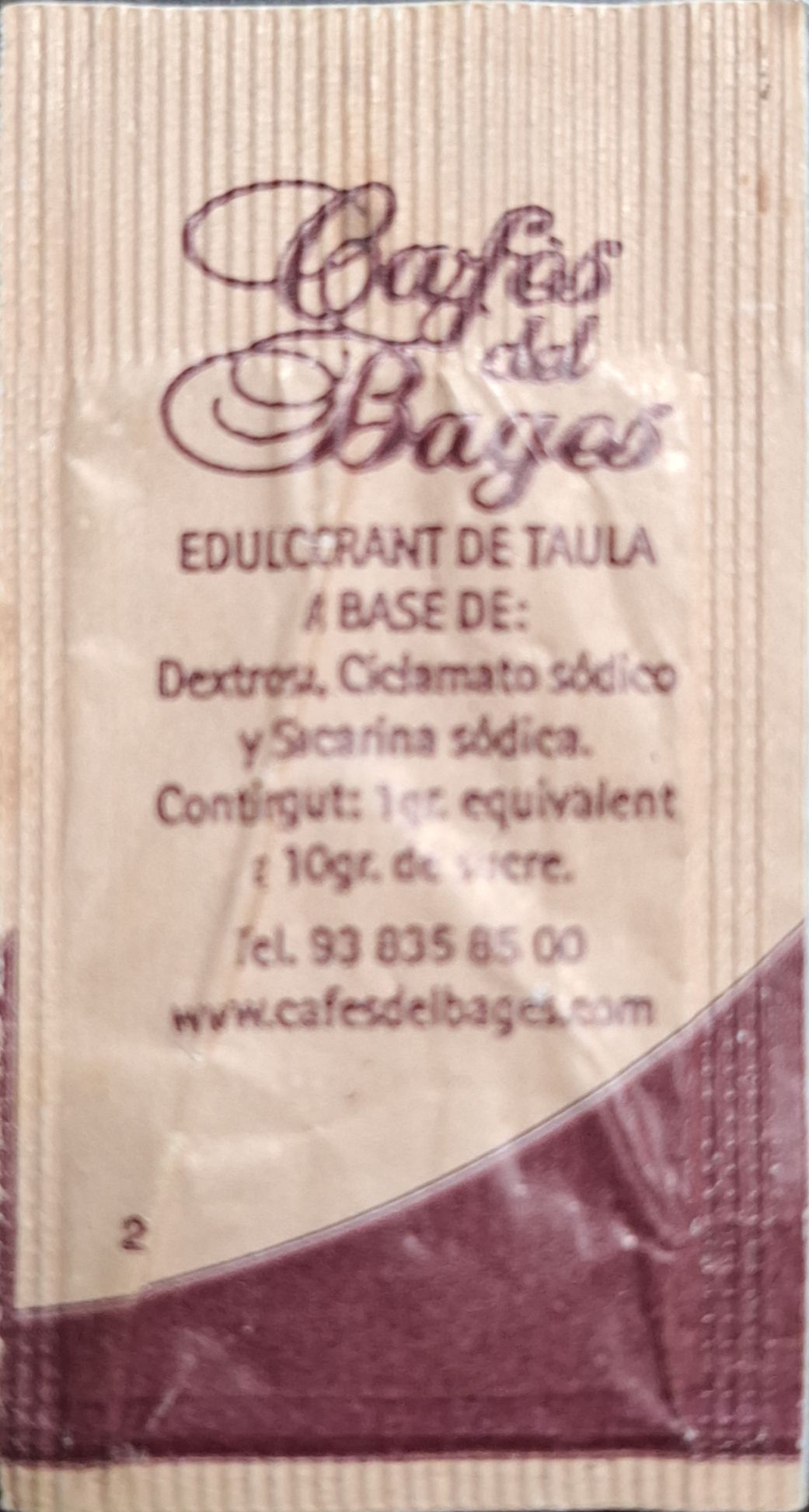 Sobres de edulcorantes de la marca de café DEL BAGES. Sobres de edulcorantes de la marca de café DEL BAGES.
