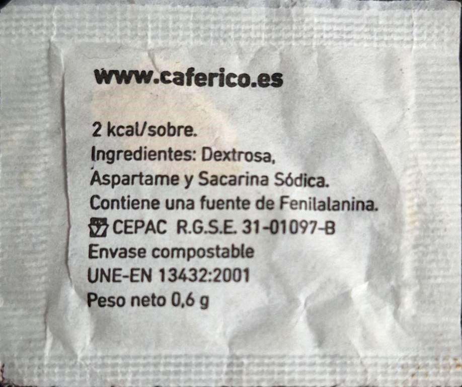 Sobres de edulcorantes de España de la marca de café RICO. Sobres de edulcorantes de España de la marca de café RICO.