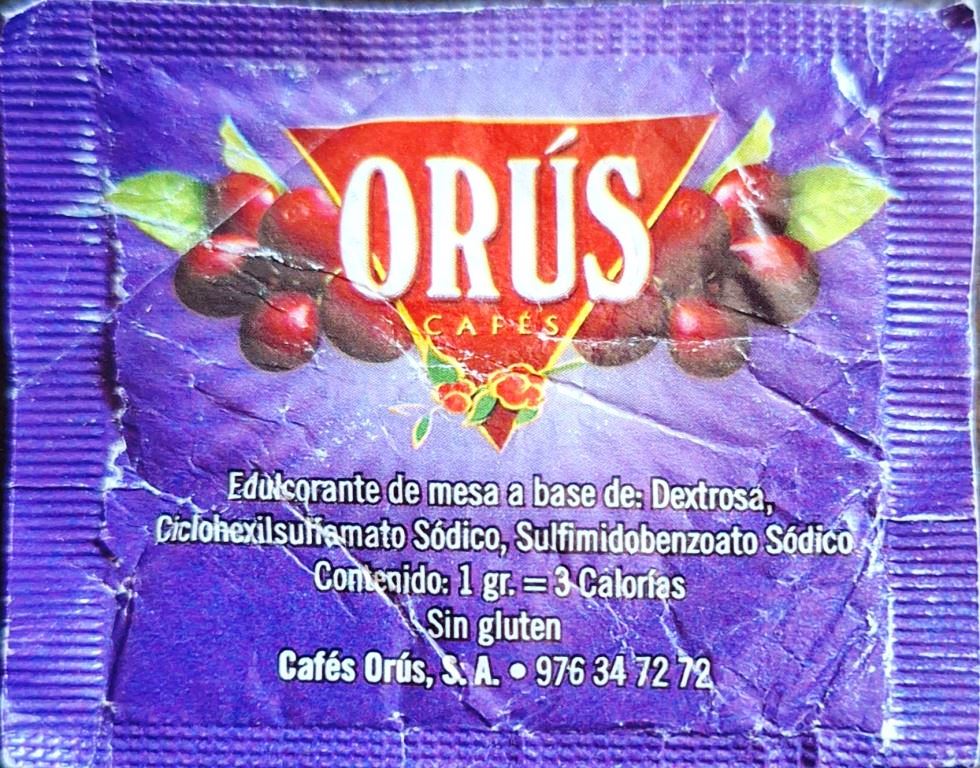 Sobres de edulcorantes de España de la marca de café ORUS. Sobres de edulcorantes de España de la marca de café ORUS.