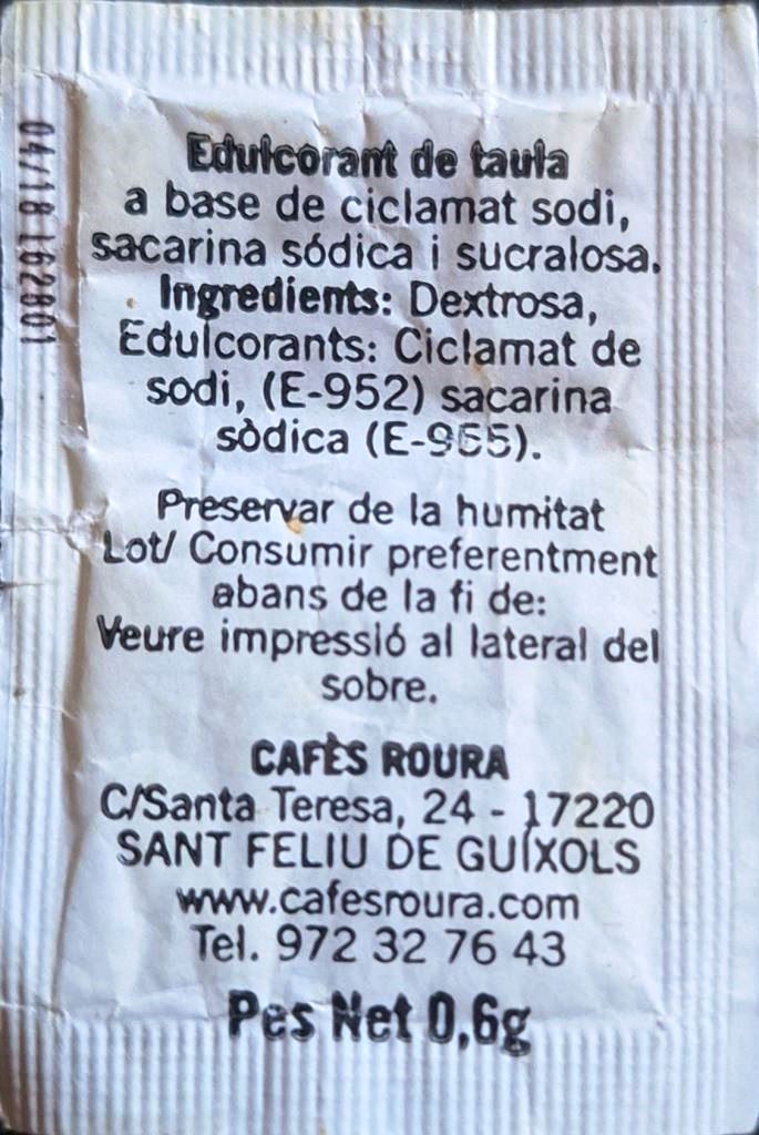 Sobres de edulcorantes de España de la marca de café ROURA. Sobres de edulcorantes de España de la marca de café ROURA.