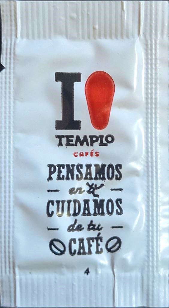 Sobres de edulcorantes de España de la marca de café TEMPLO. Sobres de edulcorantes de España de la marca de café TEMPLO.