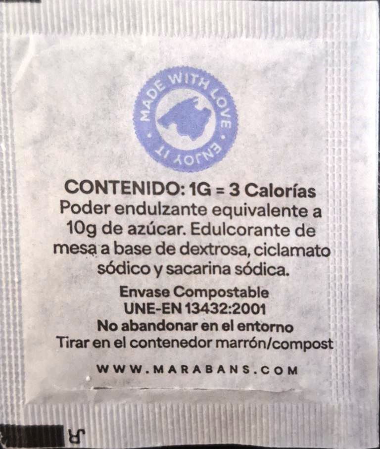 Sobres de edulcorantes de España de la marca de café MARABANS. Sobres de edulcorantes de España de la marca de café MARABANS.