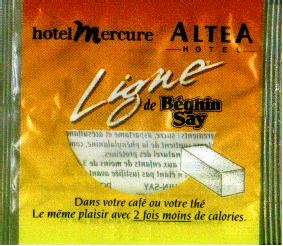 . Sachets d'édulcorant de l'hôtel MERCURE de France.