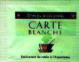 Ma collection personnelle de Sachets d'édulcorant de la marque d'édulcorant CARTE BLANCHE de France. Ma collection personnelle de Sachets d'édulcorant de la marque d'édulcorant CARTE BLANCHE de France.
