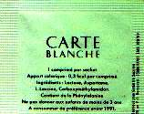 Ma collection personnelle de Sachets d'édulcorant de la marque d'édulcorant CARTE BLANCHE de France. Ma collection personnelle de Sachets d'édulcorant de la marque d'édulcorant CARTE BLANCHE de France.