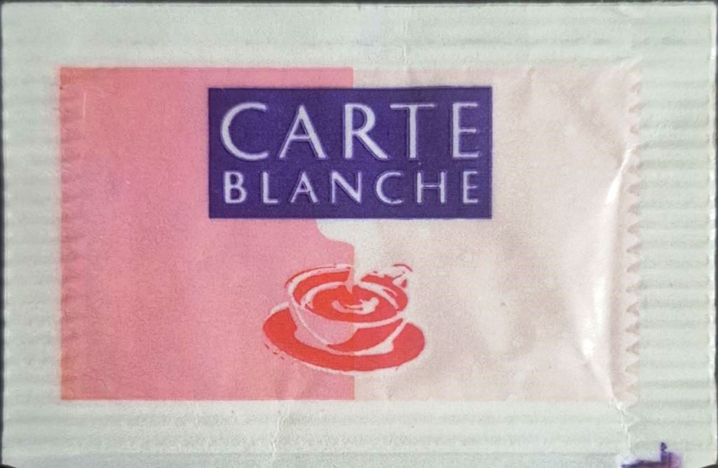 Ma collection personnelle de Sachets d'édulcorant de la marque d'édulcorant CARTE BLANCHE de France. Ma collection personnelle de Sachets d'édulcorant de la marque d'édulcorant CARTE BLANCHE de France.