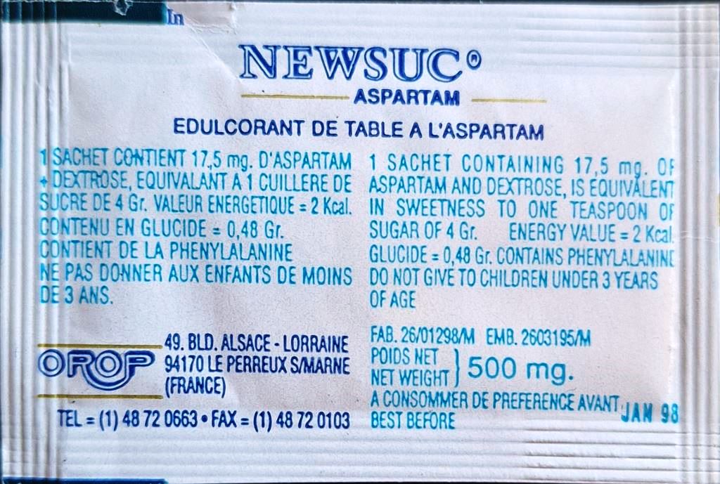 Ma collection personnelle de Sachets d'édulcorant de la marque d'édulcorant NEW SUC de France. Ma collection personnelle de Sachets d'édulcorant de la marque d'édulcorant NEW SUC de France.