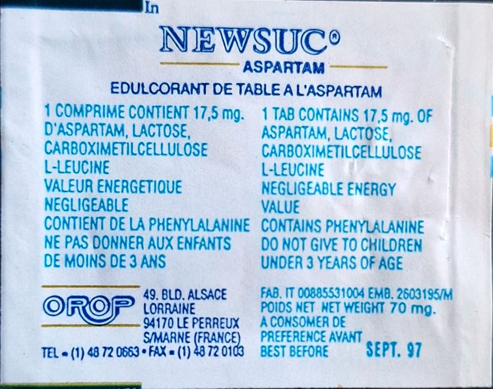 Ma collection personnelle de Sachets d'édulcorant de la marque d'édulcorant NEW SUC de France. Ma collection personnelle de Sachets d'édulcorant de la marque d'édulcorant NEW SUC de France.