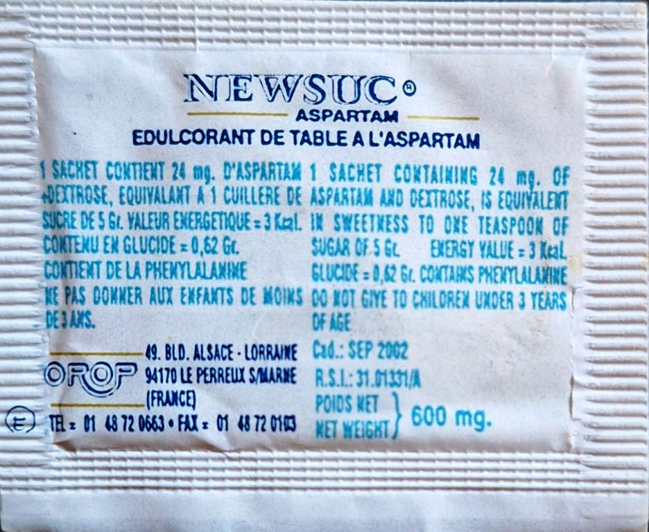 Ma collection personnelle de Sachets d'édulcorant de la marque d'édulcorant NEW SUC de France. Ma collection personnelle de Sachets d'édulcorant de la marque d'édulcorant NEW SUC de France.