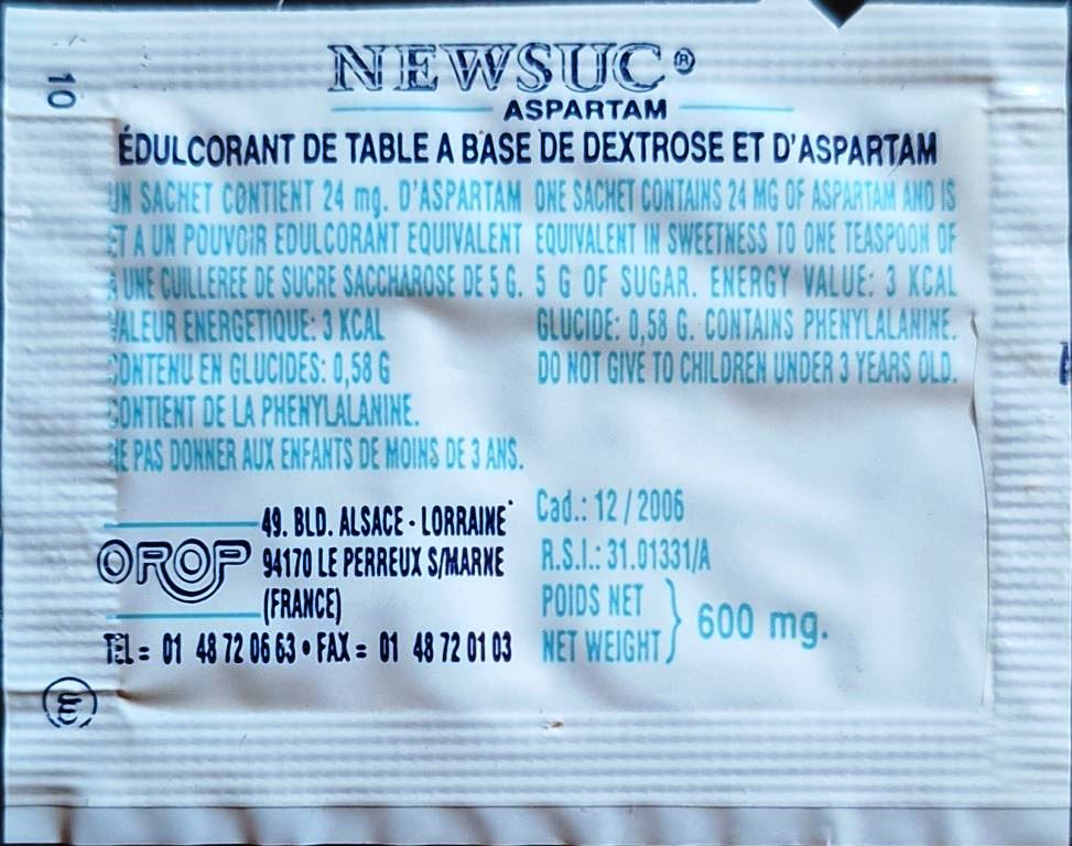 Ma collection personnelle de Sachets d'édulcorant de la marque d'édulcorant NEW SUC de France. Ma collection personnelle de Sachets d'édulcorant de la marque d'édulcorant NEW SUC de France.