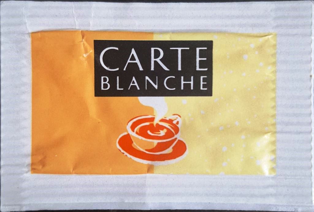 Ma collection personnelle de Sachets d'édulcorant de la marque d'édulcorant CARTE BLANCHE de France. Ma collection personnelle de Sachets d'édulcorant de la marque d'édulcorant CARTE BLANCHE de France.