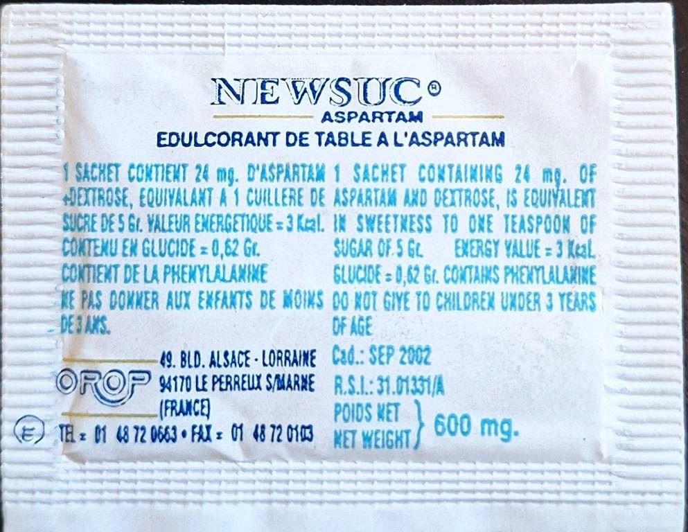 Ma collection personnelle de Sachets d'édulcorant de la marque d'édulcorant NEW SUC de France. Ma collection personnelle de Sachets d'édulcorant de la marque d'édulcorant NEW SUC de France.