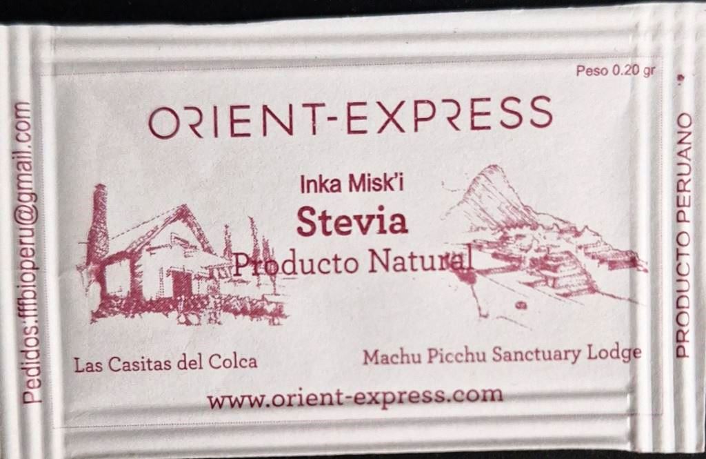 Sobres de edulcorantes del hotel ORIENT EXPRESS de Perú.